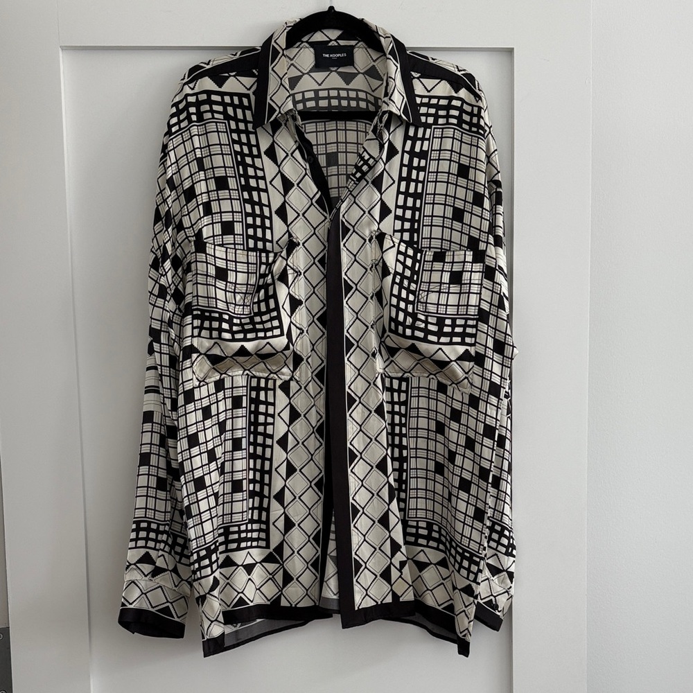 The Kooples Black and White Geometric Long Sleeve Dress size small oversized